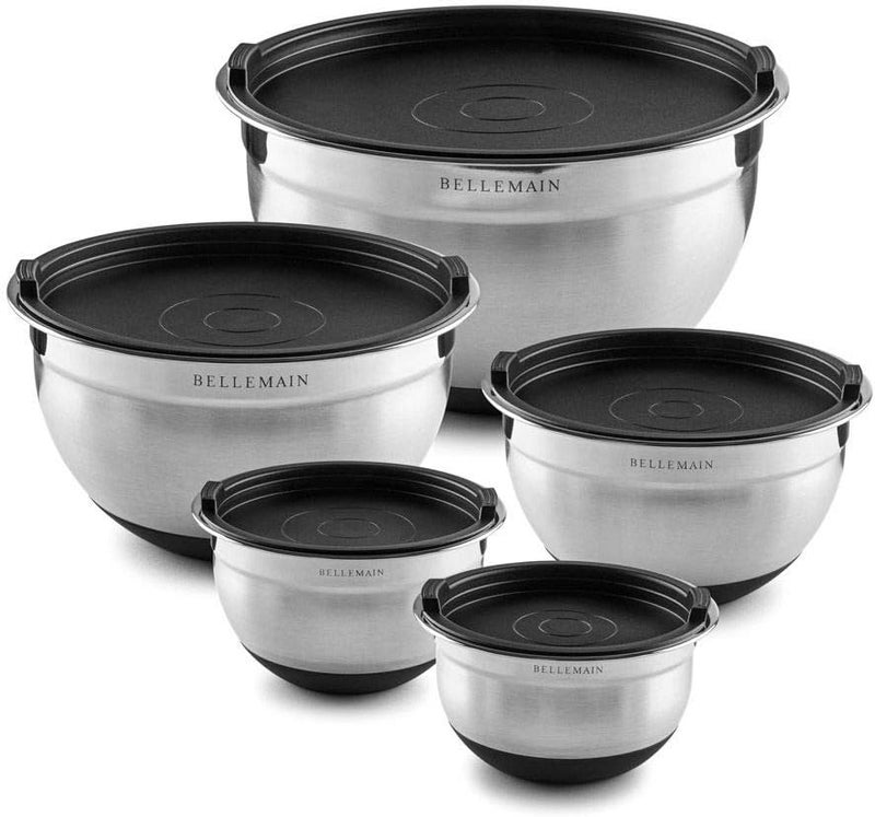 Bellemain Stainless Steel Non-Slip Mixing Bowls with Lids (5 Piece, Silver/Black) - Image 1